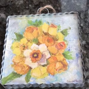 Amanda Hamilton gorgeous flowered print in silver toned frame.